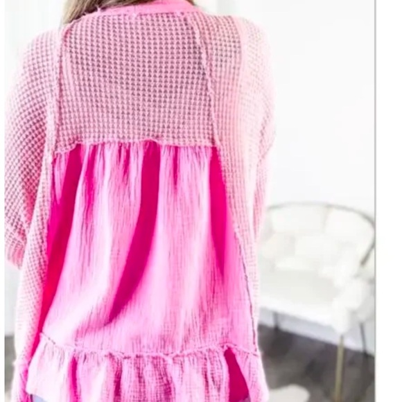 POL Waffle Knit Ruffled Long Sleeve Cardigan Size Small Women - Picture 3 of 8